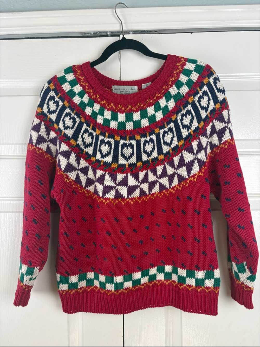 Vintage Northern Isles Petite Medium Fair Isle Sweater Red Nordic Holiday P Med